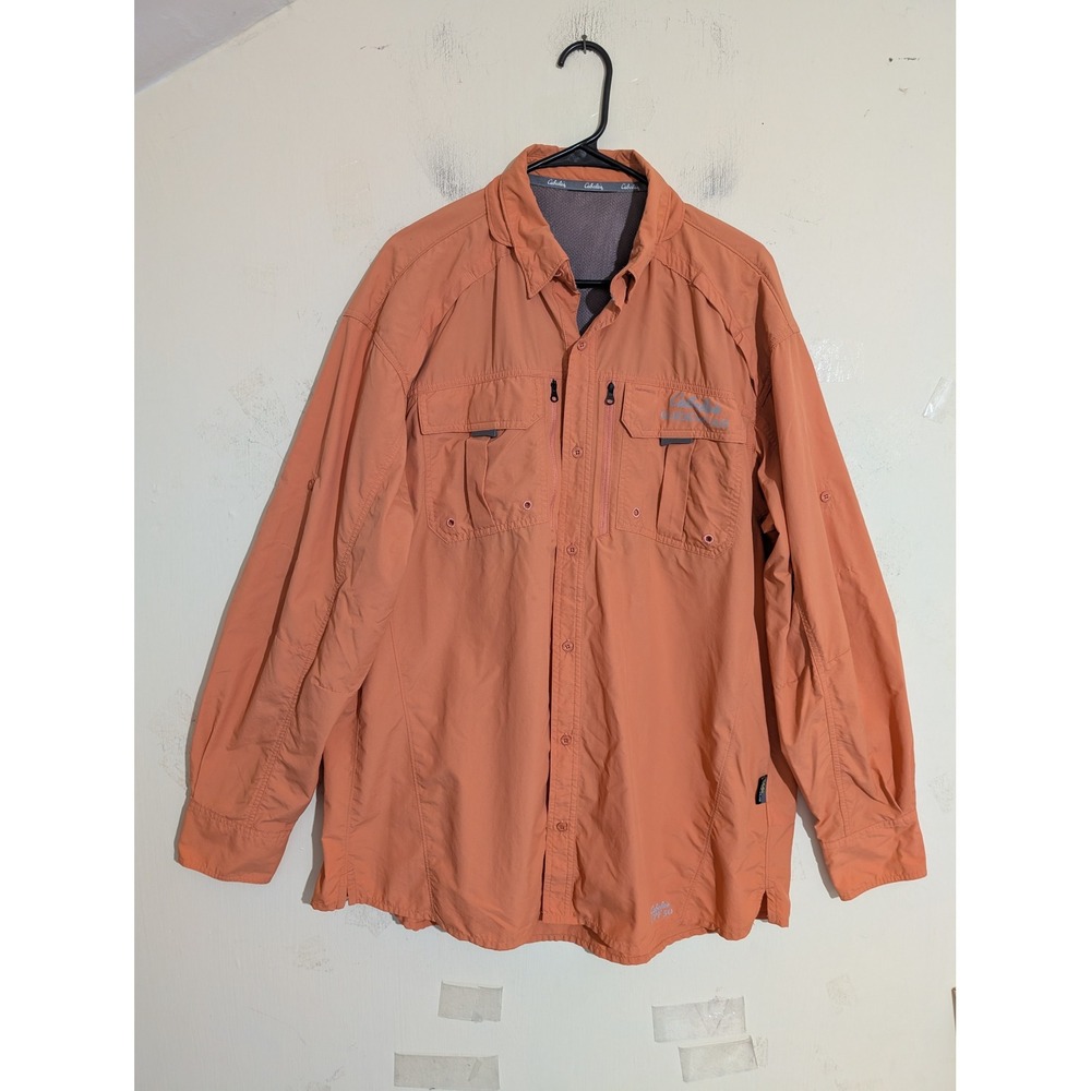 Cabelas Guide Wear Men XL-XLT Orange Fishing Shirt Long Sleeve UPF 50 Vented